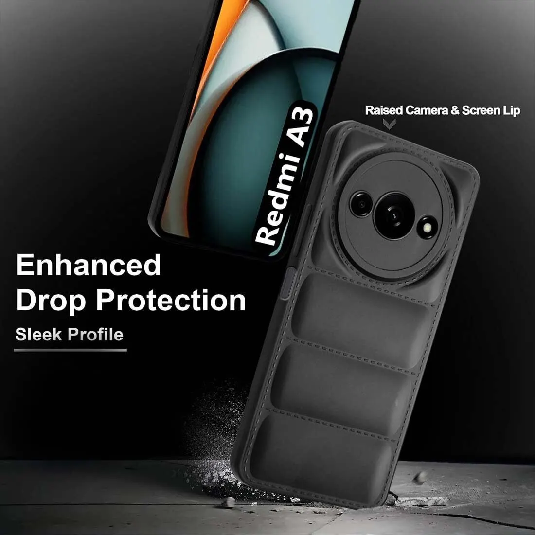 Micvir Back Cover for Redmi A3 (Black, Camera Bump Protector, Plastic, Silicon, Pack of: 1) — image 2 of 5