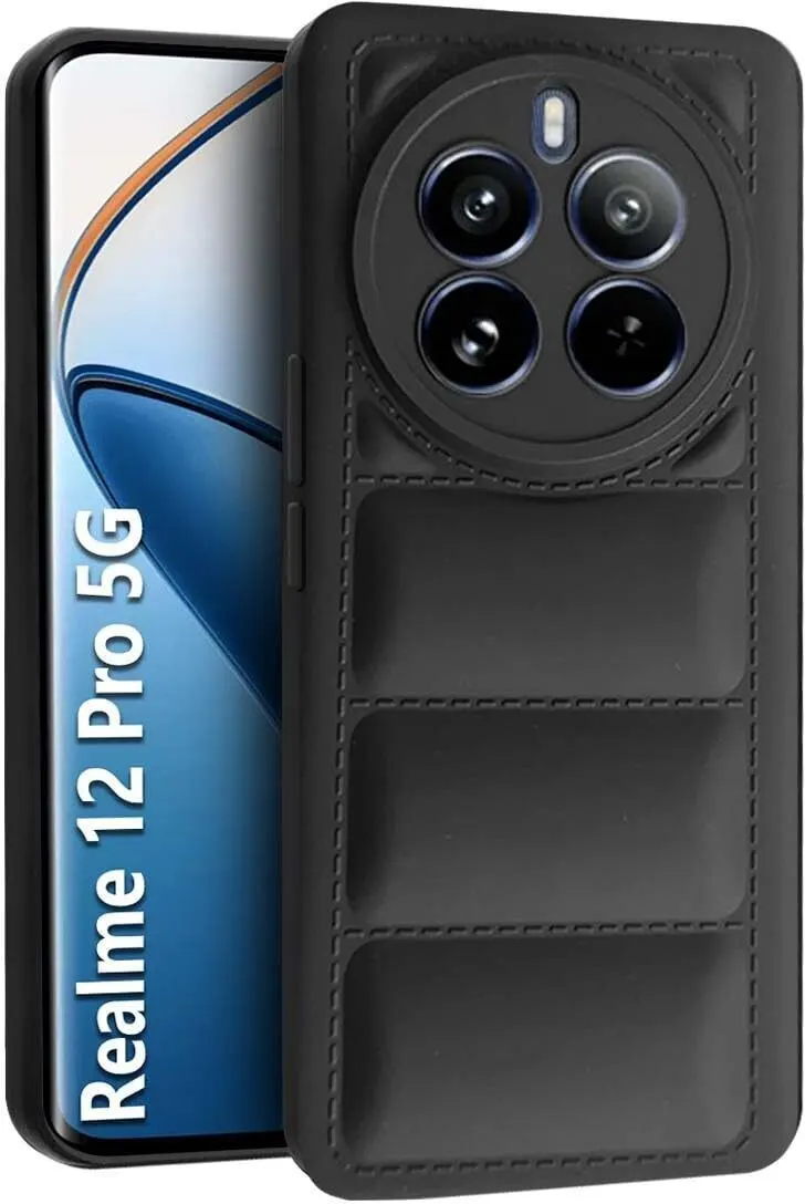 Micvir Back Cover for Realme 12 Pro 5G (Black, Camera Bump Protector, Plastic, Silicon, Pack of: 1)