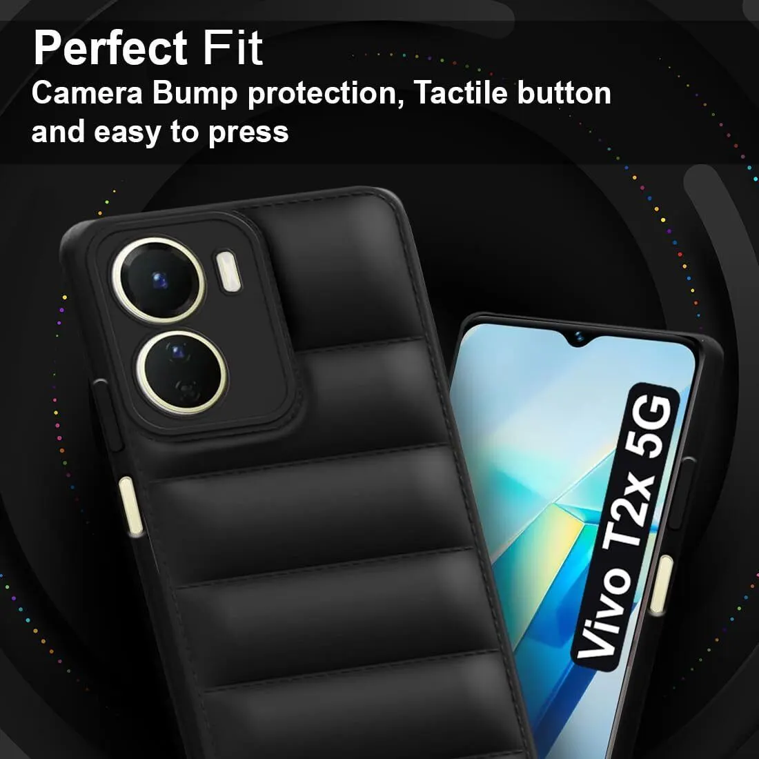 Micvir Back Cover for Vivo T2X 5G (Black, Camera Bump Protector, Plastic, Silicon, Pack of: 1) — image 2 of 5