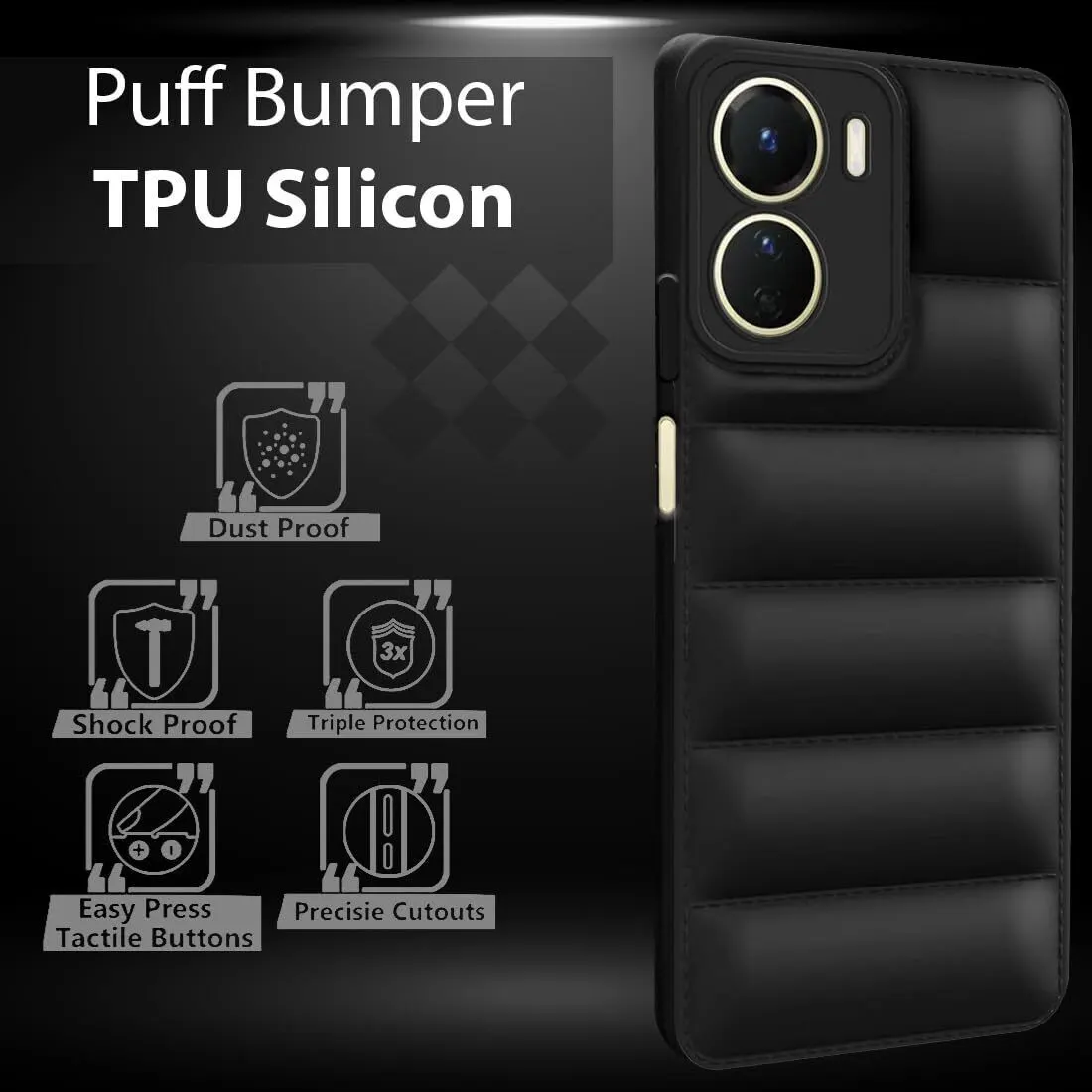 Micvir Back Cover for Vivo T2X 5G (Black, Camera Bump Protector, Plastic, Silicon, Pack of: 1) — image 3 of 5
