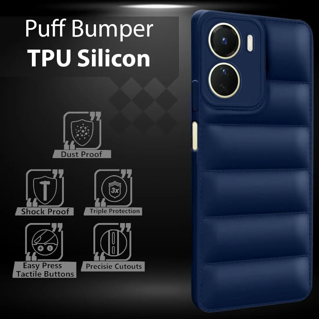 Micvir Back Cover for Vivo T2X 5G (Blue, Camera Bump Protector, Plastic, Silicon, Pack of: 1) — image 3 of 5