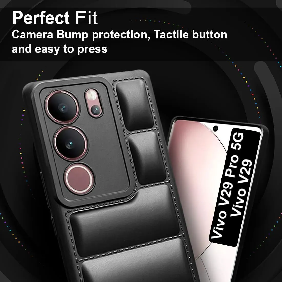 Micvir Back Cover for vivo V29 5G (Black, Camera Bump Protector, Plastic, Silicon, Pack of: 1) — image 2 of 5