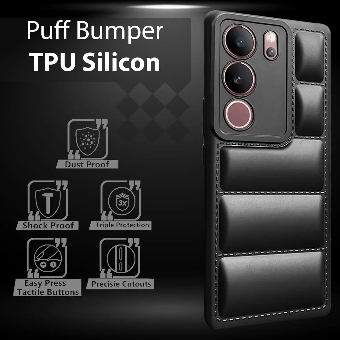 Micvir Back Cover for vivo V29 5G (Black, Camera Bump Protector, Plastic, Silicon, Pack of: 1) — image 3 of 5