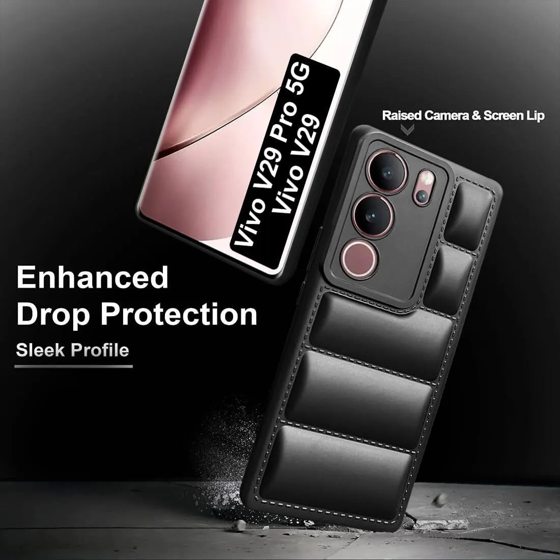 Micvir Back Cover for vivo V29 5G (Black, Camera Bump Protector, Plastic, Silicon, Pack of: 1) — image 4 of 5