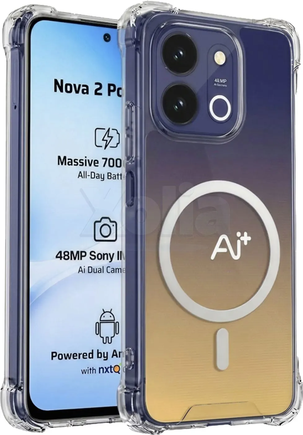 Xolia Back Cover for Ai+ Nova 2 Power 5G (Transparent, Shock Proof, Polycarbonate, Silicon, Pack of: 1)