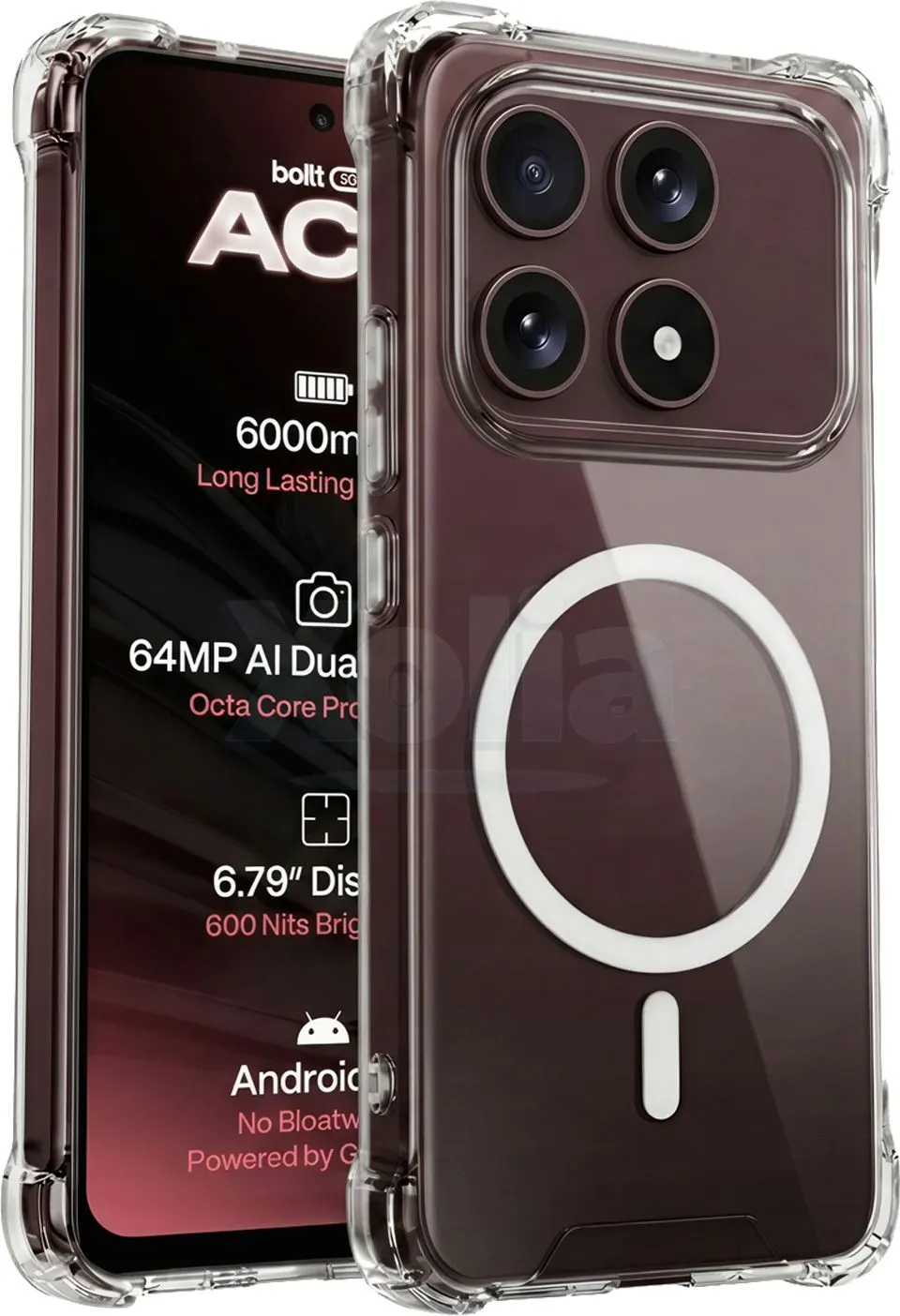 Xolia Back Cover for boltt ACE 5G (Transparent, Shock Proof, Polycarbonate, Silicon, Pack of: 1)