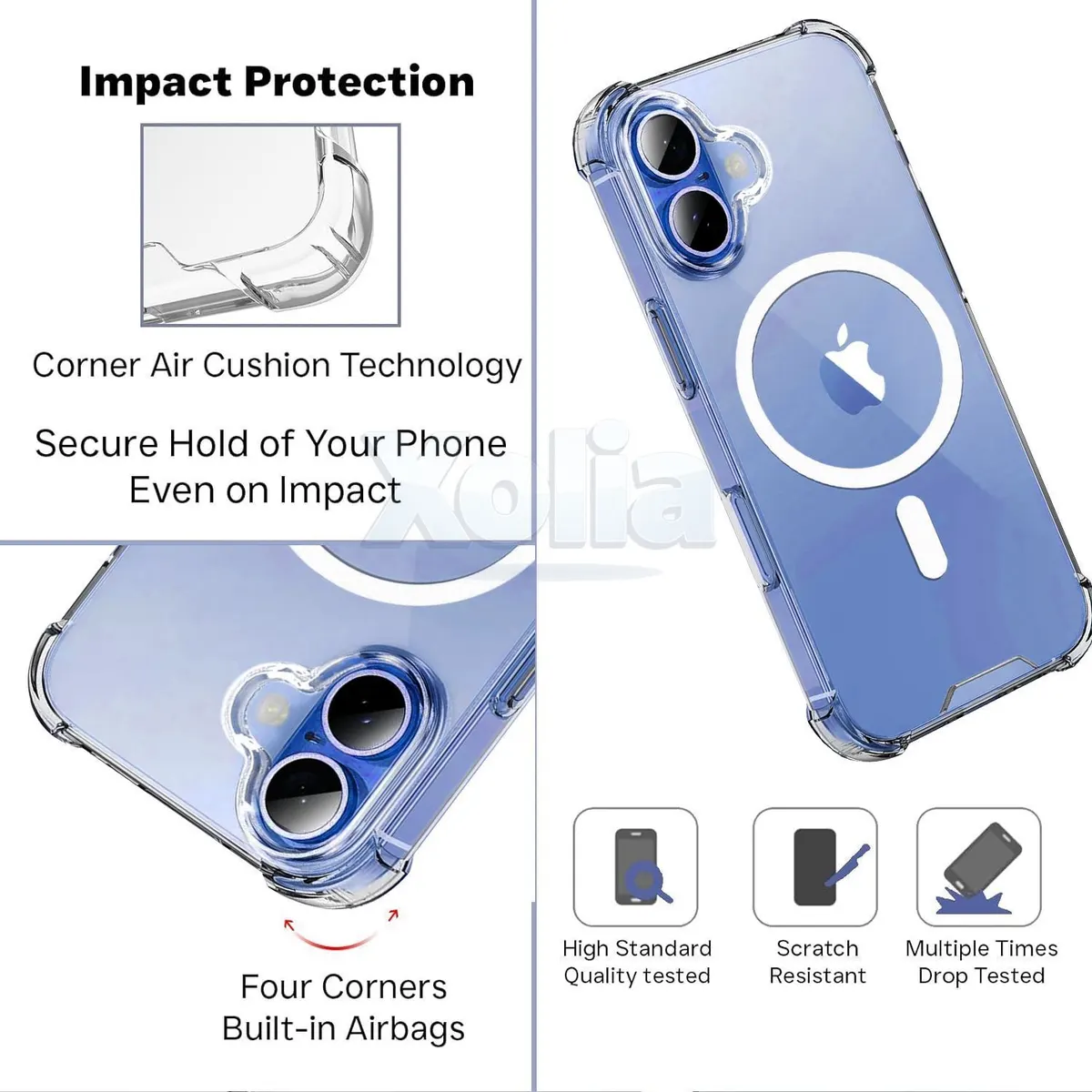 Xolia Back Cover for Apple iPhone 16 (Transparent, Shock Proof, Polycarbonate, Silicon, Pack of: 1) — image 3 of 5