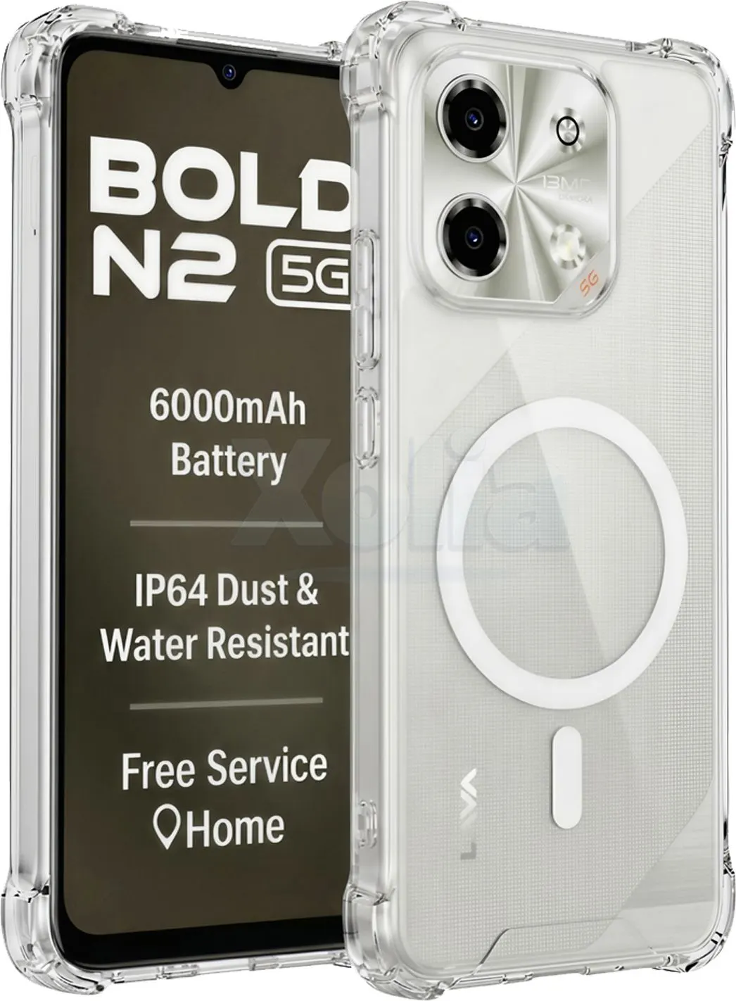 Xolia Back Cover for LAVA Bold N2 5G (Transparent, Shock Proof, Polycarbonate, Silicon, Pack of: 1)