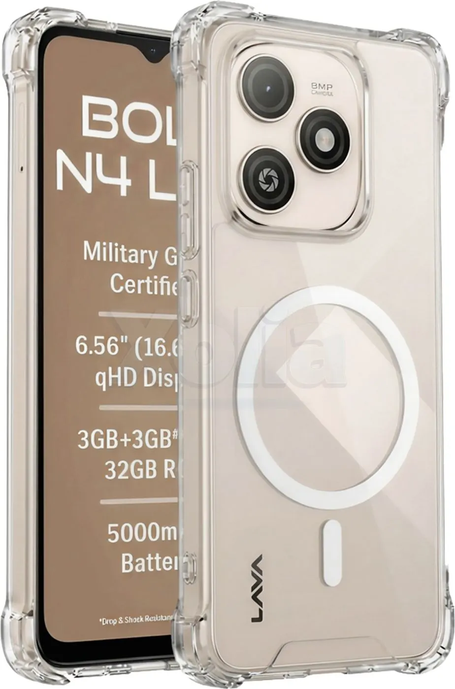 Xolia Back Cover for Lava Bold N4 Lite (Transparent, Shock Proof, Polycarbonate, Silicon, Pack of: 1)
