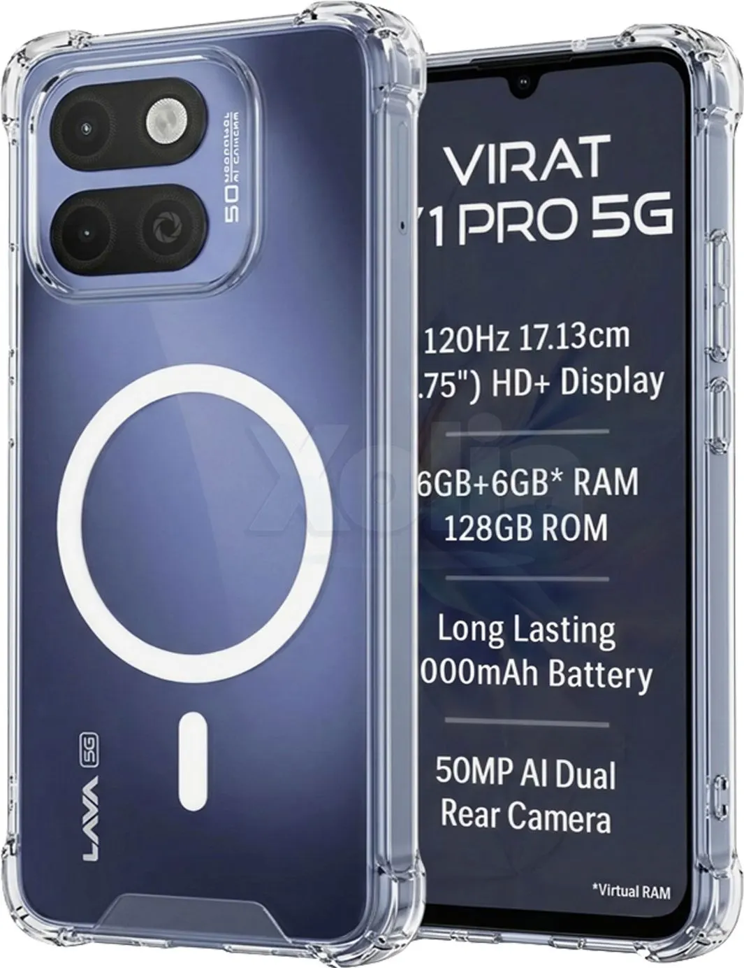 Xolia Back Cover for LAVA Virat V1 Pro 5G (Transparent, Shock Proof, Polycarbonate, Silicon, Pack of: 1)