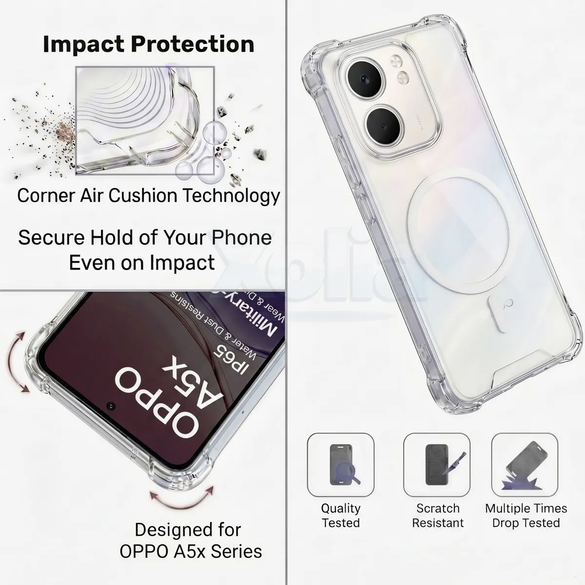 Xolia Back Cover for Oppo A5x 5G (Transparent, Shock Proof, Polycarbonate, Silicon, Pack of: 1) — image 3 of 4