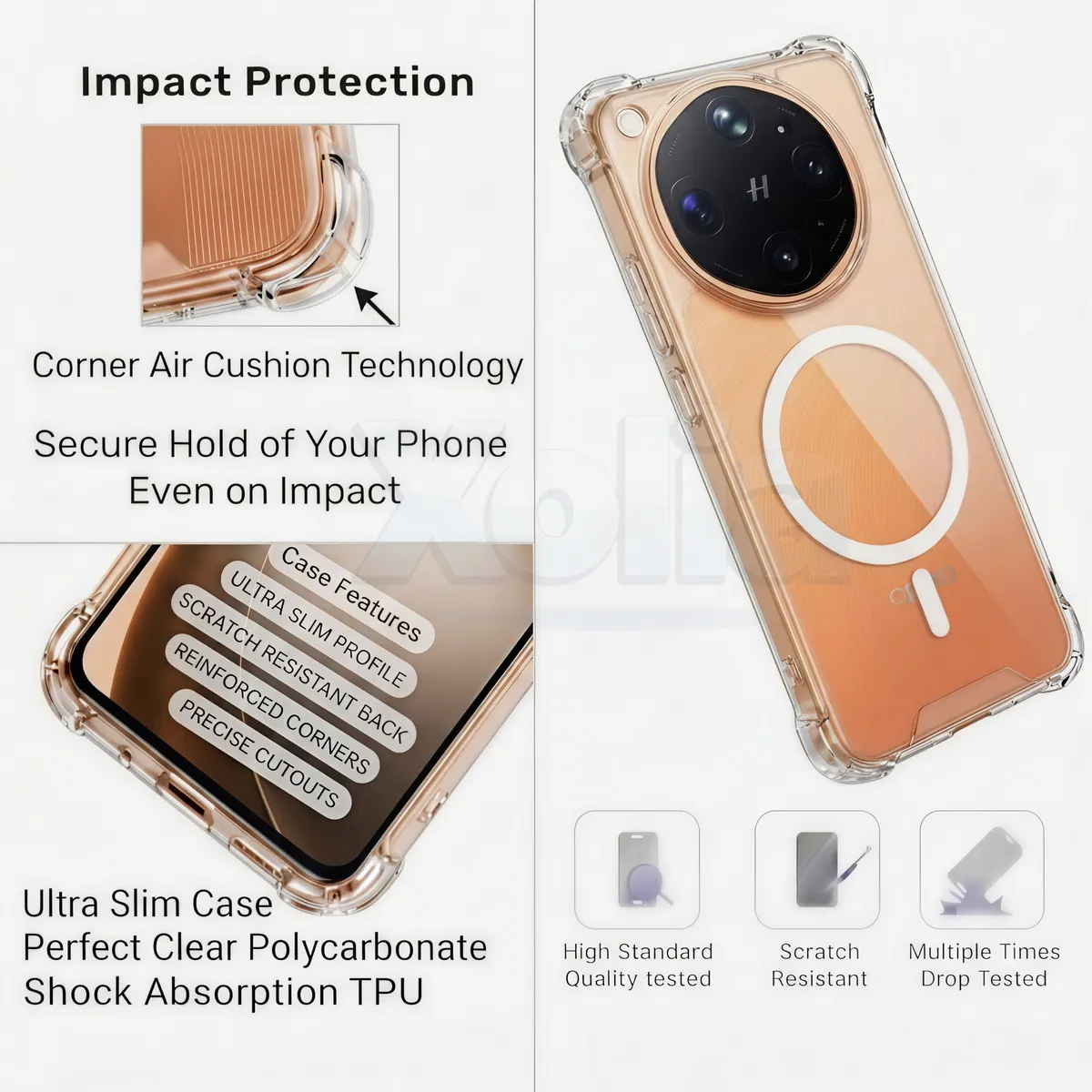 Xolia Back Cover for OPPO Find X9 Ultra 5G (Transparent, Shock Proof, Polycarbonate, Silicon, Pack of: 1) — image 3 of 4