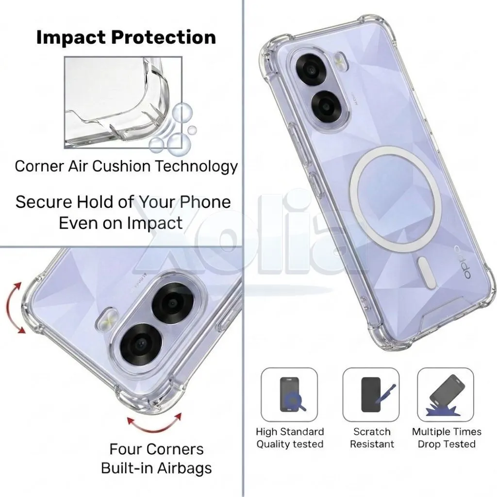 Xolia Back Cover for Oppo K14x 5G (Transparent, Shock Proof, Polycarbonate, Silicon, Pack of: 1) — image 3 of 4