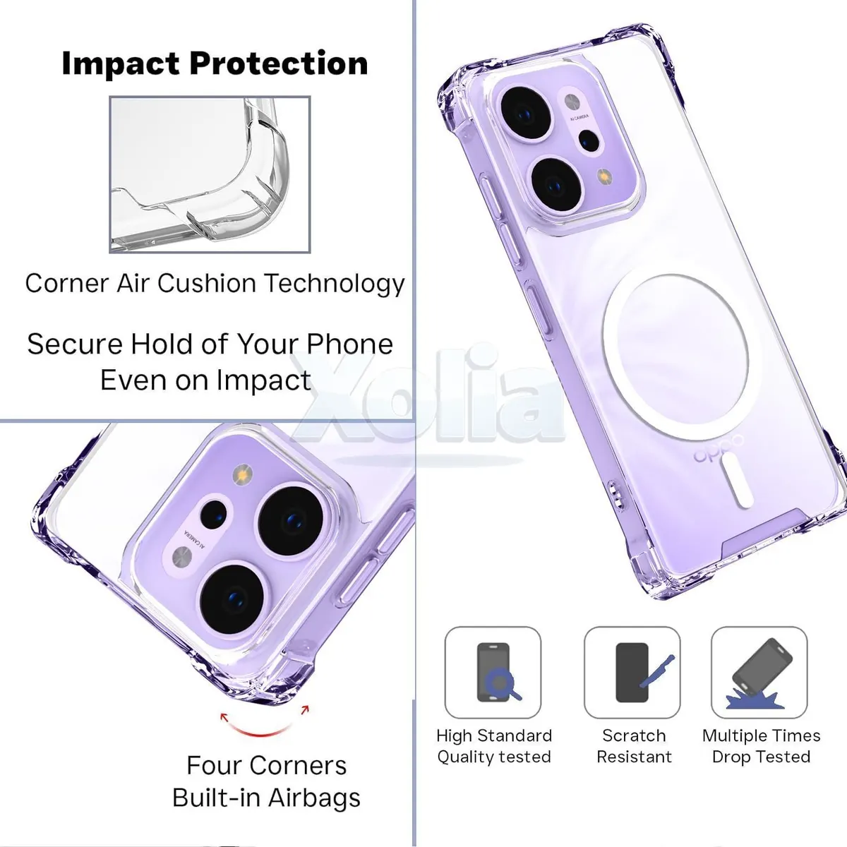 Xolia Back Cover for Oppo Reno 14 5G (Transparent, Shock Proof, Polycarbonate, Silicon, Pack of: 1) — image 3 of 5