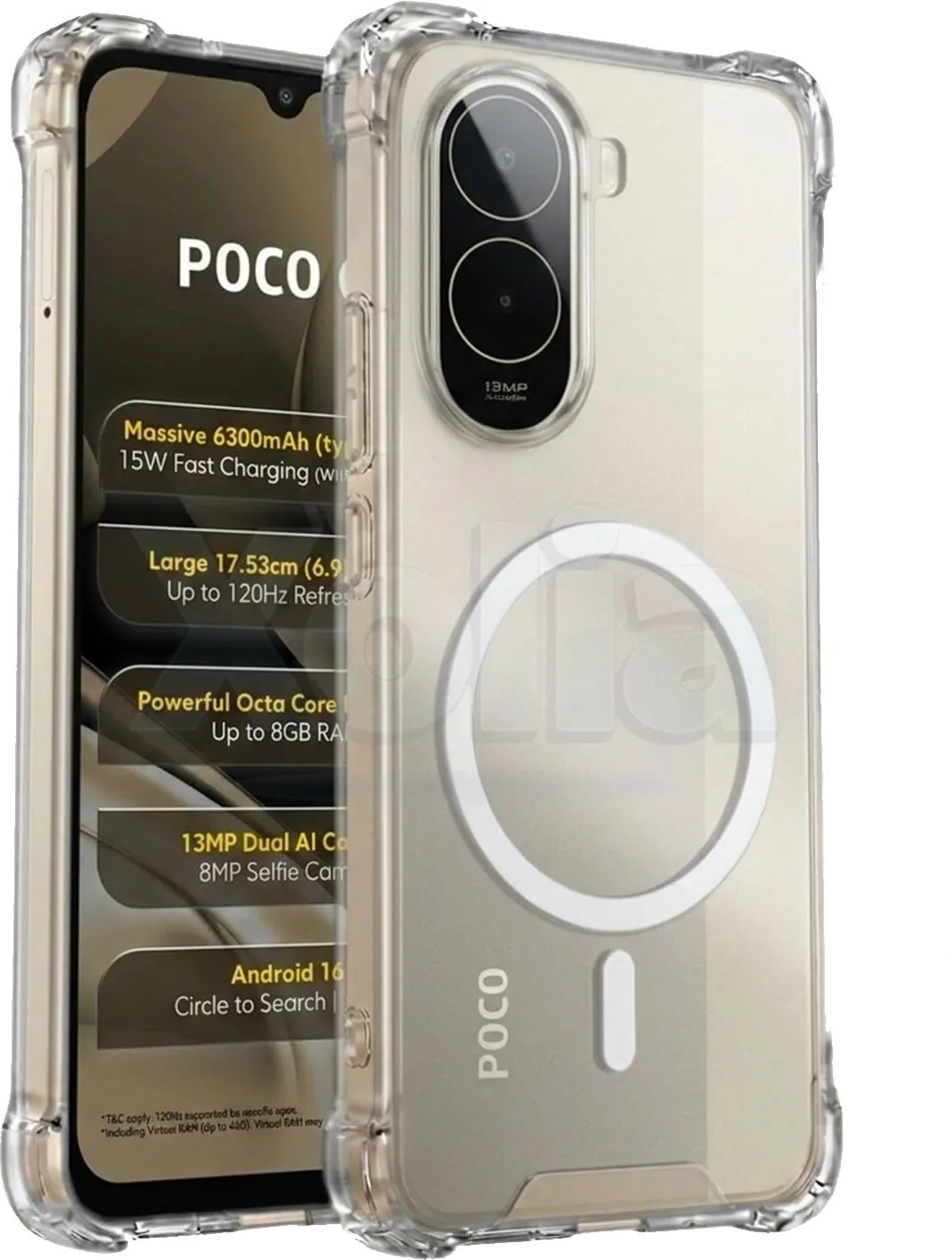 Xolia Back Cover for Poco C81 5G (Transparent, Shock Proof, Polycarbonate, Silicon, Pack of: 1)