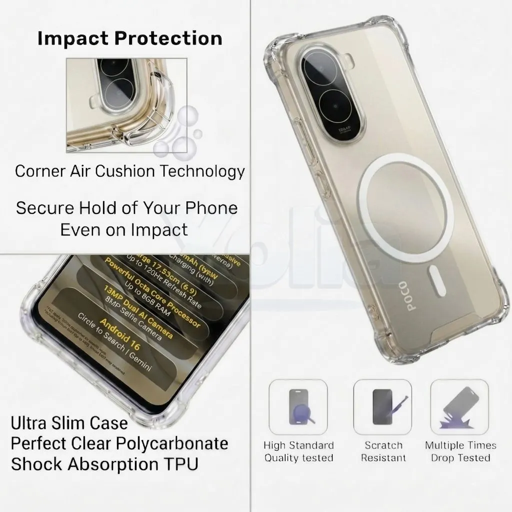 Xolia Back Cover for Poco C81 5G (Transparent, Shock Proof, Polycarbonate, Silicon, Pack of: 1) — image 4 of 5