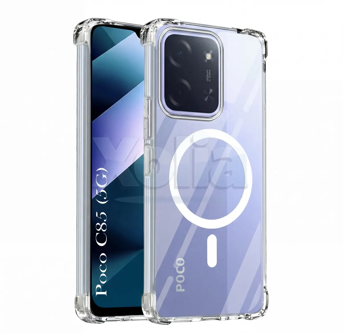Xolia Back Cover for Poco C85 5G (Transparent, Shock Proof, Polycarbonate, Silicon, Pack of: 1)
