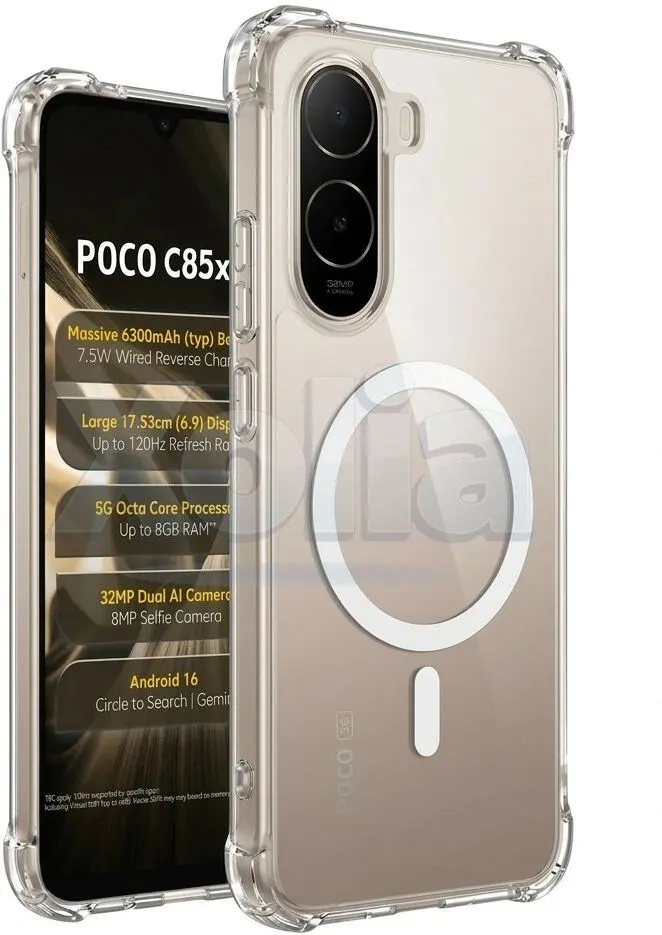 Xolia Back Cover for Poco C85x 5G (Transparent, Shock Proof, Polycarbonate, Silicon, Pack of: 1)