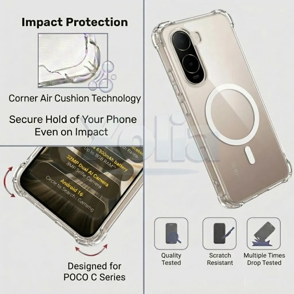 Xolia Back Cover for Poco C85x 5G (Transparent, Shock Proof, Polycarbonate, Silicon, Pack of: 1) — image 3 of 4
