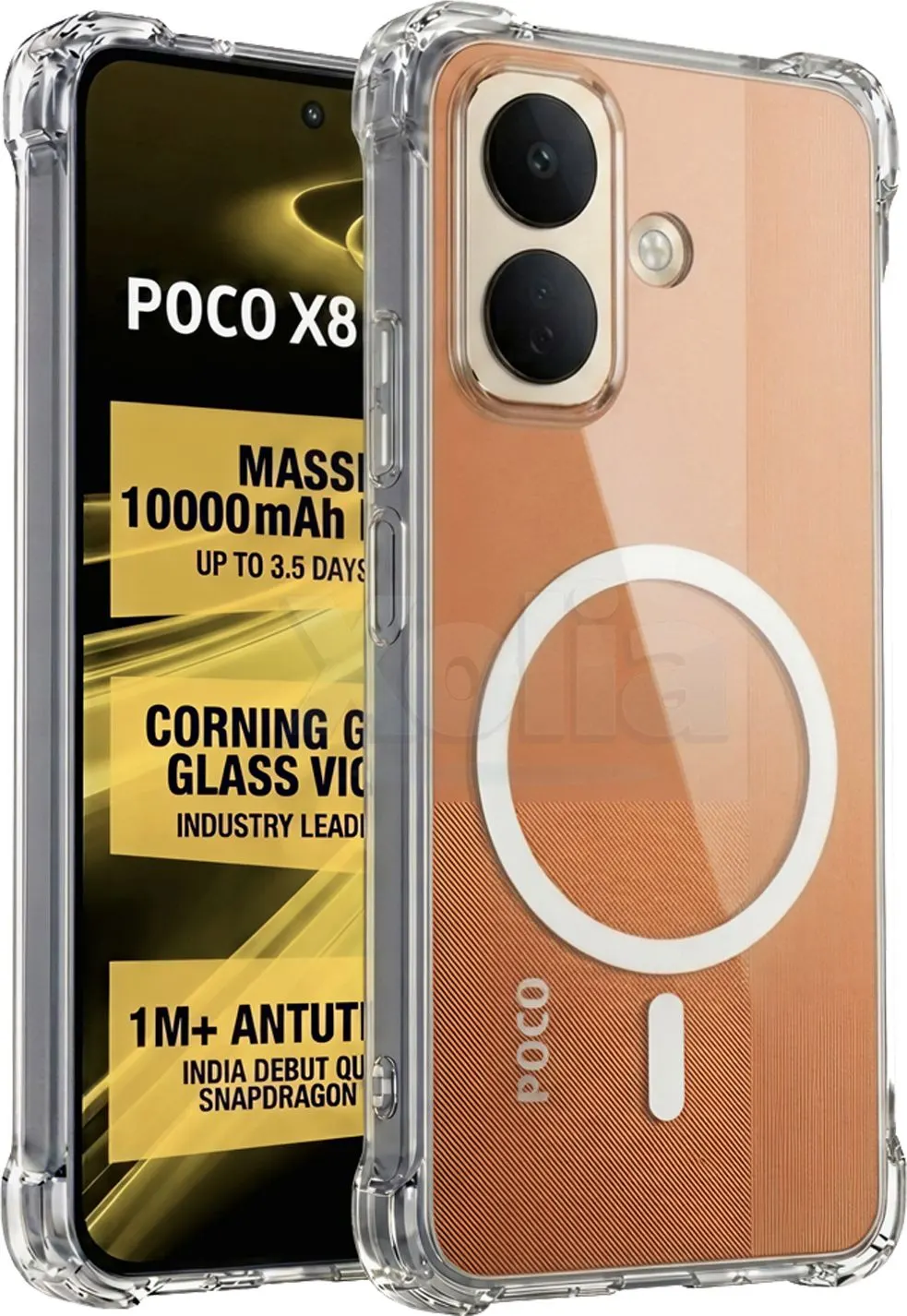 Xolia Back Cover for Poco X8 5G (Transparent, Shock Proof, Polycarbonate, Silicon, Pack of: 1)