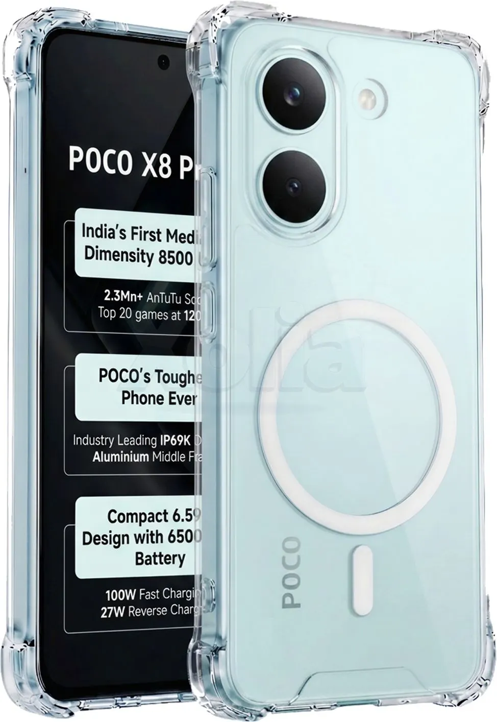 Xolia Back Cover for Poco X8 Pro 5G (Transparent, Shock Proof, Polycarbonate, Silicon, Pack of: 1)