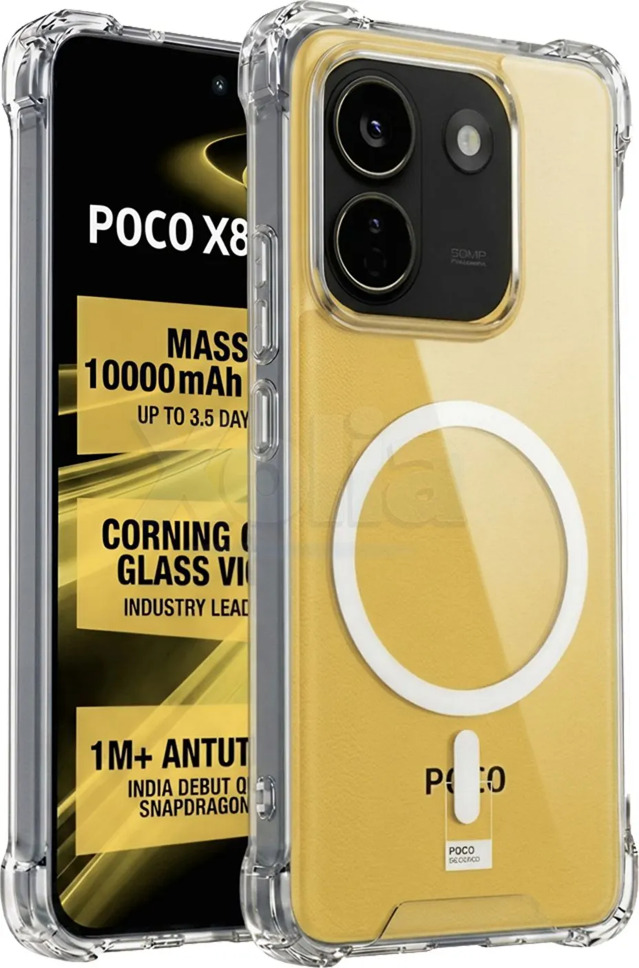 Xolia Back Cover for Poco X8 Power 5G (Transparent, Shock Proof, Polycarbonate, Silicon, Pack of: 1)