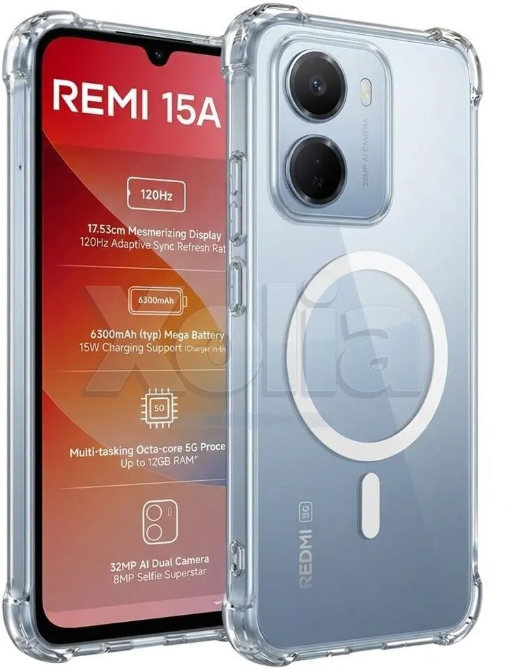 Xolia Back Cover for Redmi 15A 5G (Transparent, Shock Proof, Polycarbonate, Silicon, Pack of: 1)