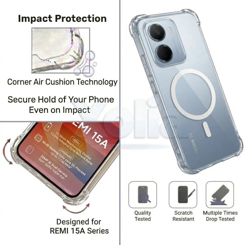 Xolia Back Cover for Redmi 15A 5G (Transparent, Shock Proof, Polycarbonate, Silicon, Pack of: 1) — image 3 of 4