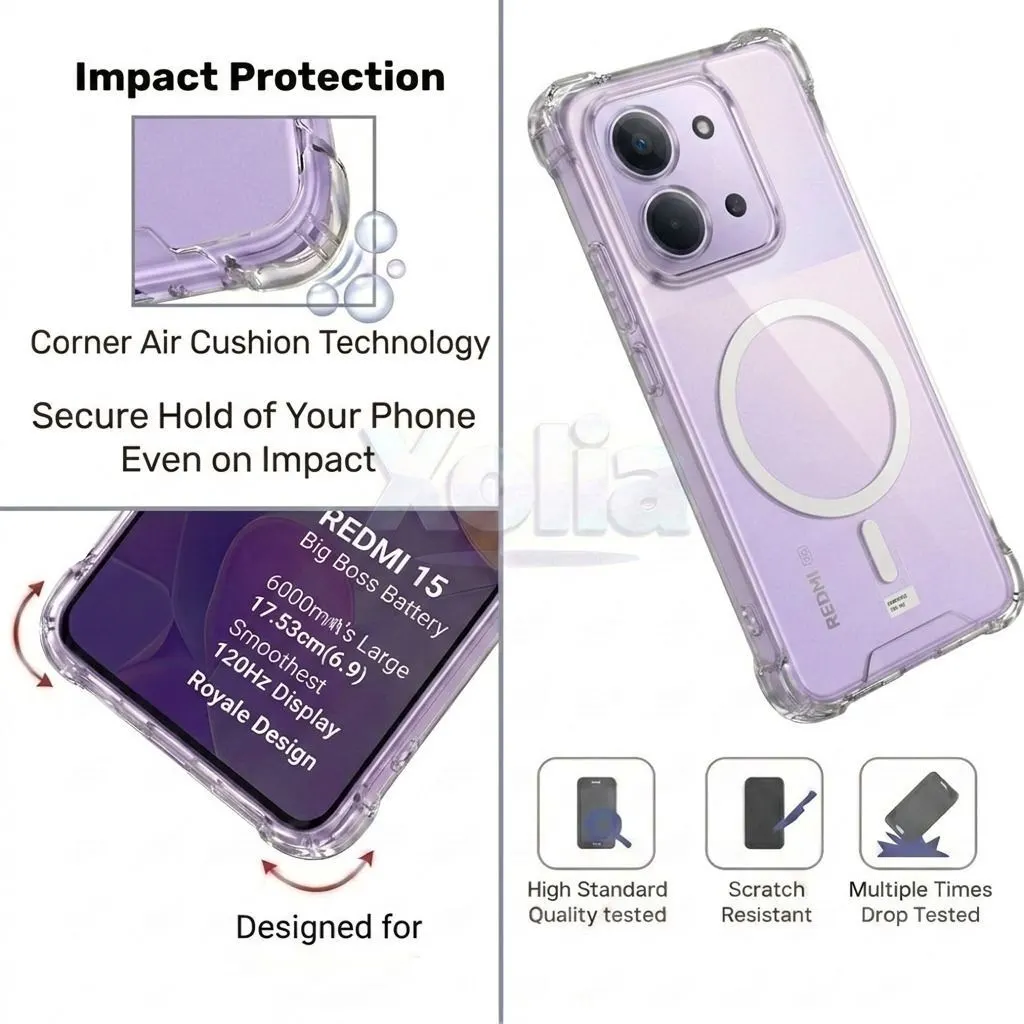 Xolia Back Cover for Redmi 15c 5G (Transparent, Shock Proof, Polycarbonate, Silicon, Pack of: 1) — image 4 of 5
