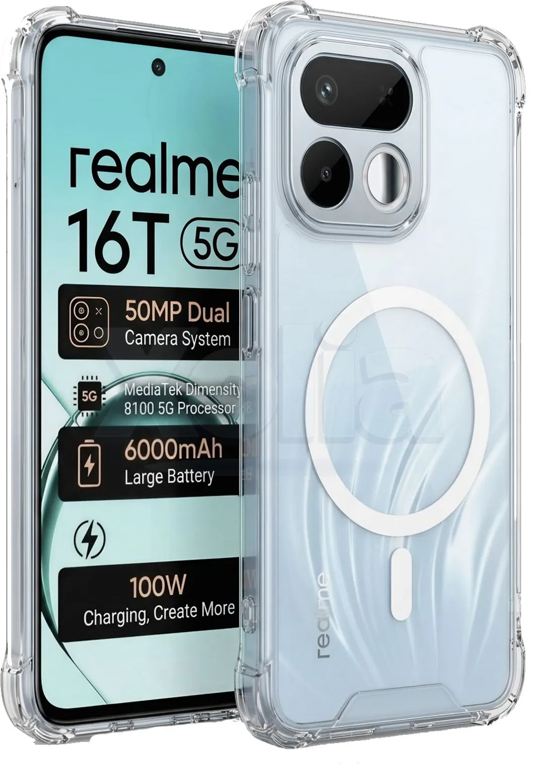 Xolia Back Cover for Realme 16t 5G (Transparent, Shock Proof, Polycarbonate, Silicon, Pack of: 1)
