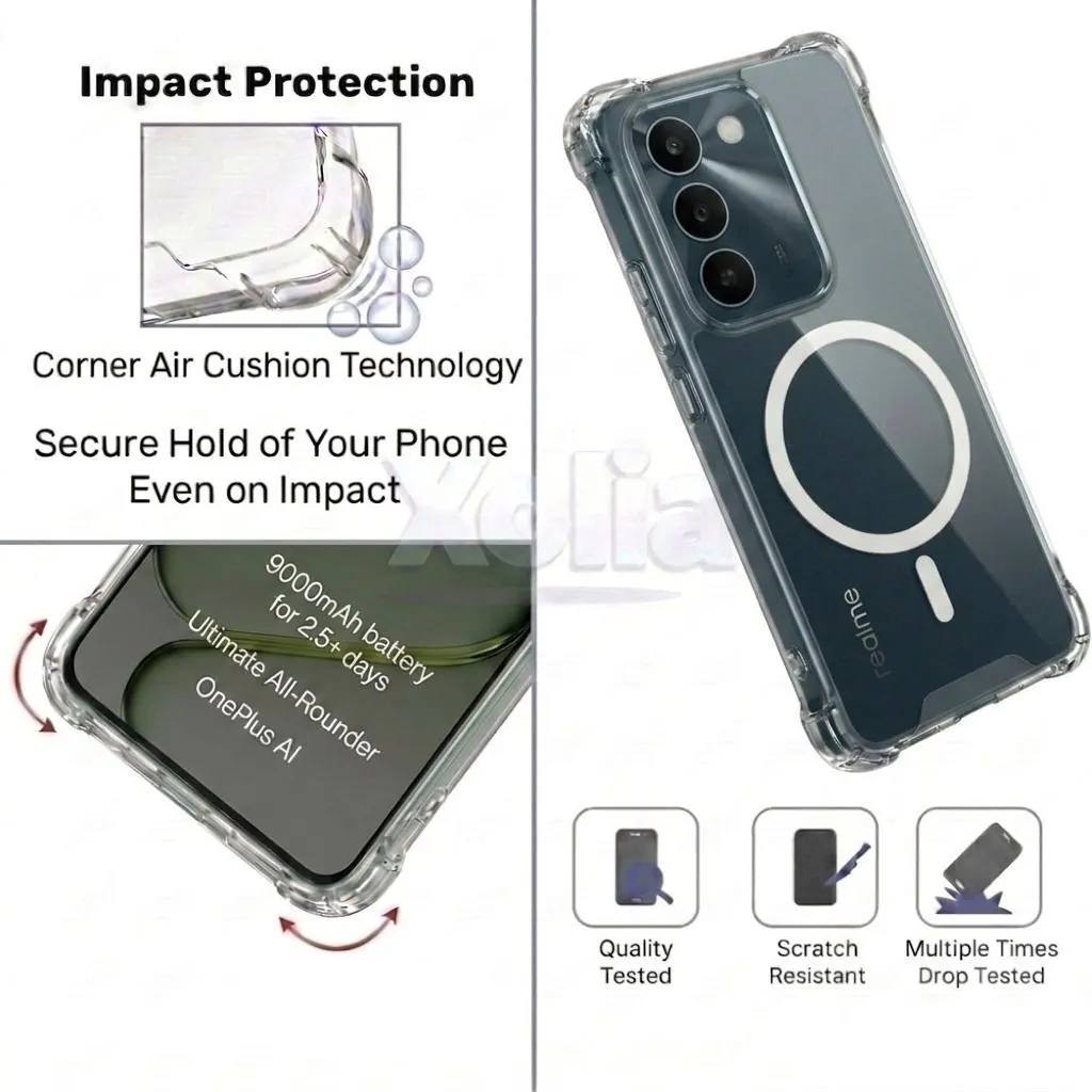 Xolia Back Cover for Realme C83 5G, Realme P4R (Transparent, Shock Proof, Polycarbonate, Silicon, Pack of: 1) — image 3 of 4