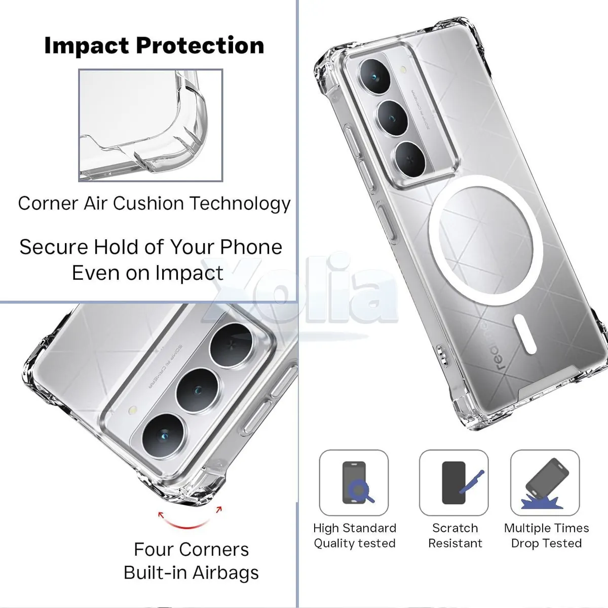 Xolia Back Cover for realme P3x 5G (Transparent, Shock Proof, Polycarbonate, Silicon, Pack of: 1) — image 3 of 5