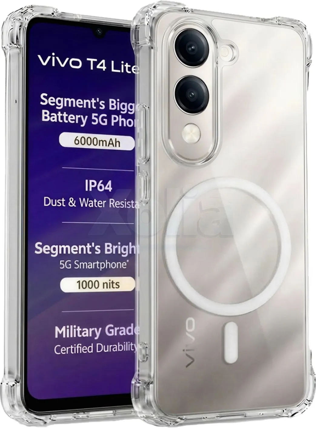 Xolia Back Cover for Vivo T4 Lite 5G (Transparent, Shock Proof, Polycarbonate, Silicon, Pack of: 1)