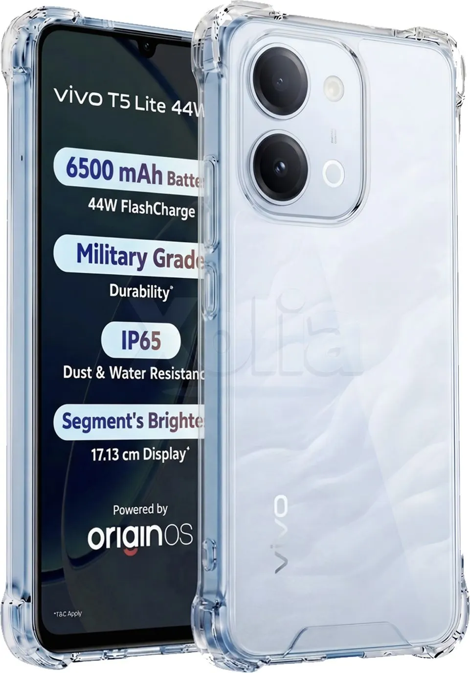 Xolia Back Cover for vivo T5 Lite 44W 5G (Transparent, Shock Proof, Polycarbonate, Silicon, Pack of: 1)