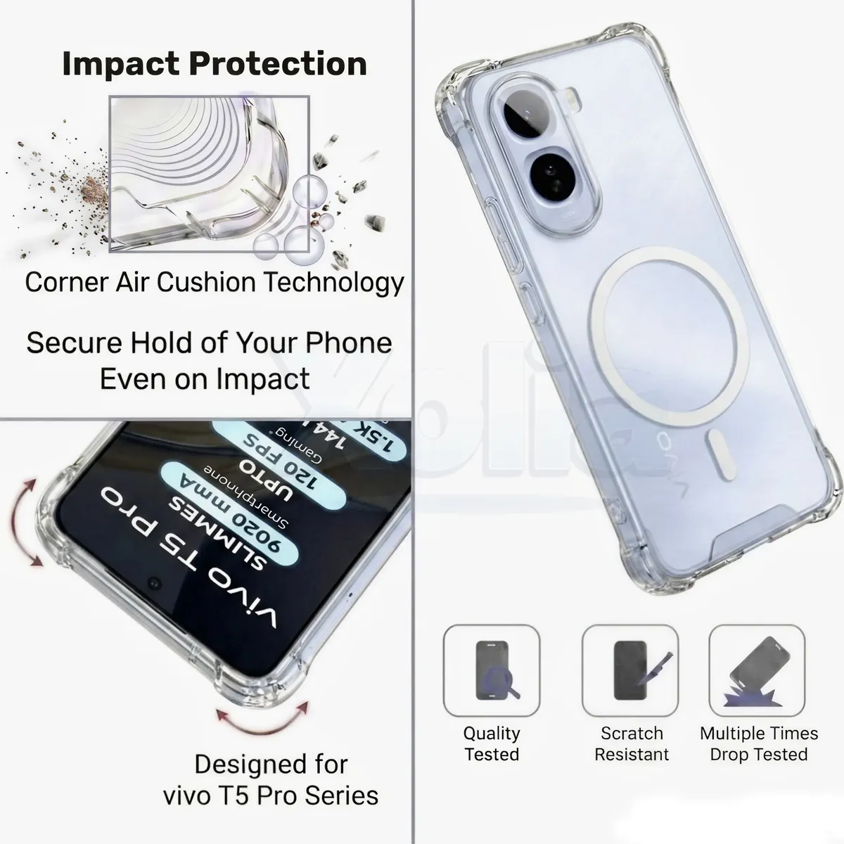 Xolia Back Cover for Vivo T5 Pro 5G (Transparent, Shock Proof, Polycarbonate, Silicon, Pack of: 1) — image 4 of 5