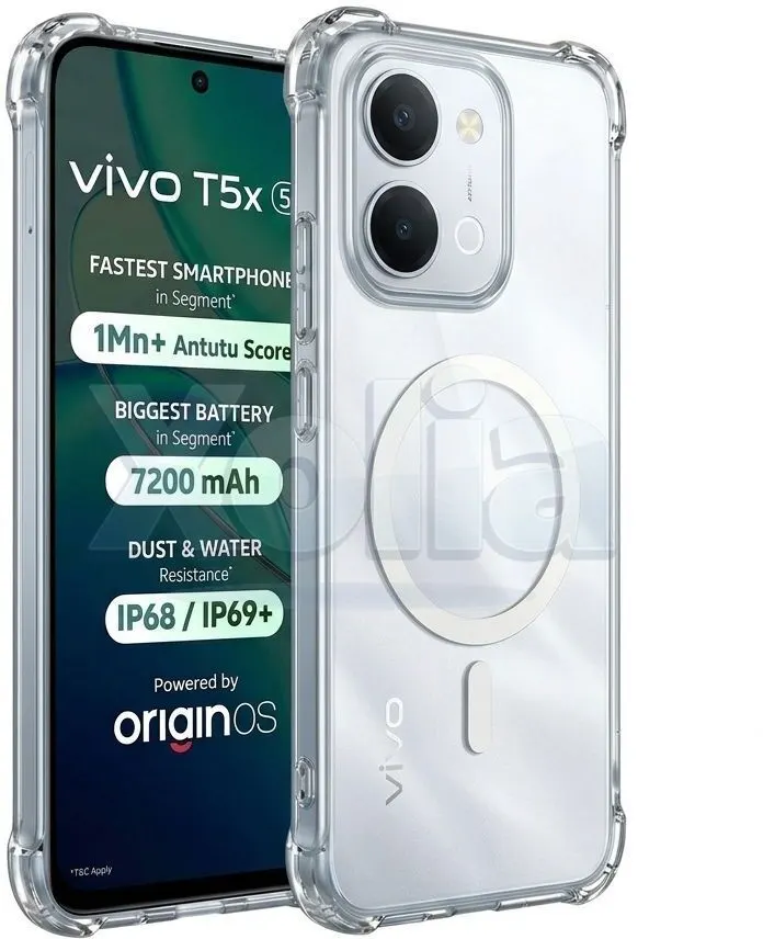 Xolia Back Cover for Vivo T5x 5G (Transparent, Shock Proof, Polycarbonate, Pack of: 1)