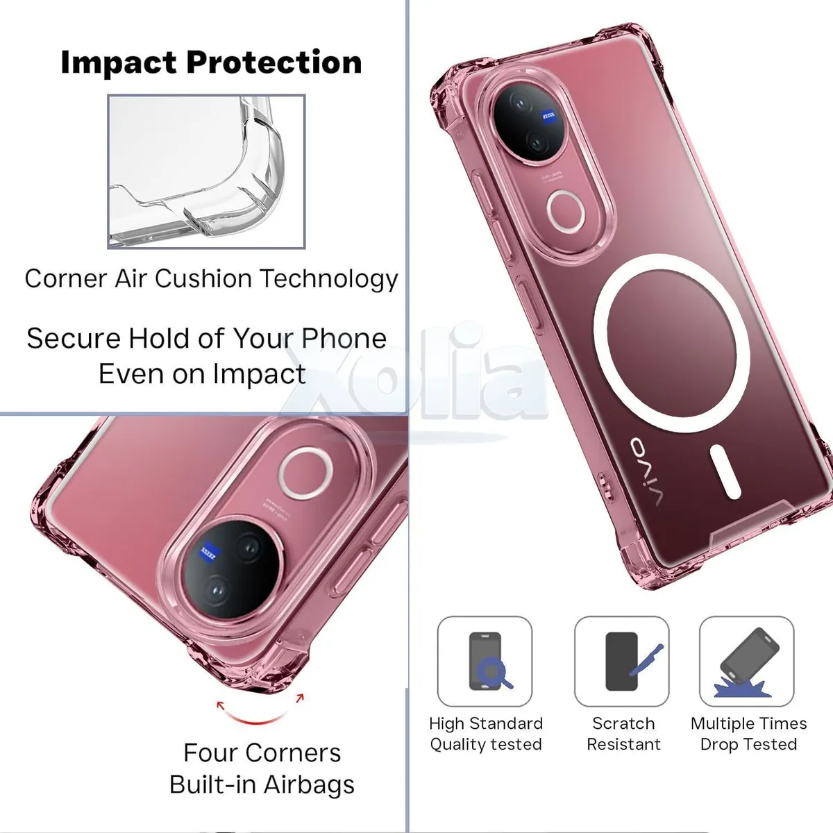 Xolia Back Cover for Vivo V50 5G Elite Edition (Transparent, Shock Proof, Polycarbonate, Silicon, Pack of: 1) — image 3 of 5