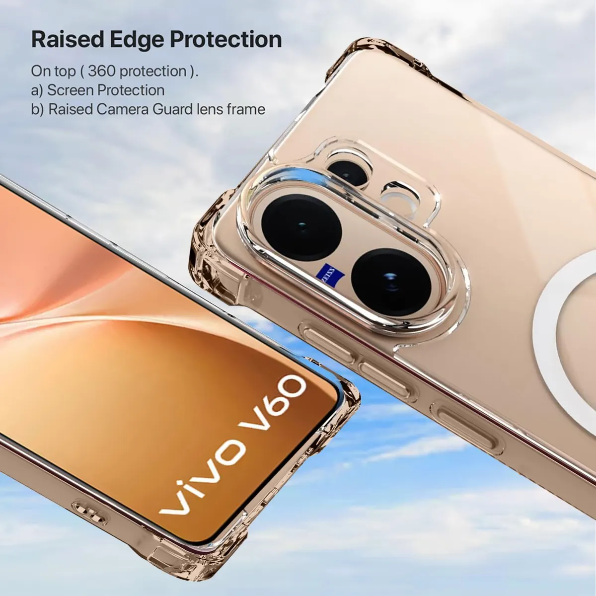 Xolia Back Cover for Vivo V60 5G (Transparent, Shock Proof, Polycarbonate, Silicon, Pack of: 1) — image 2 of 5