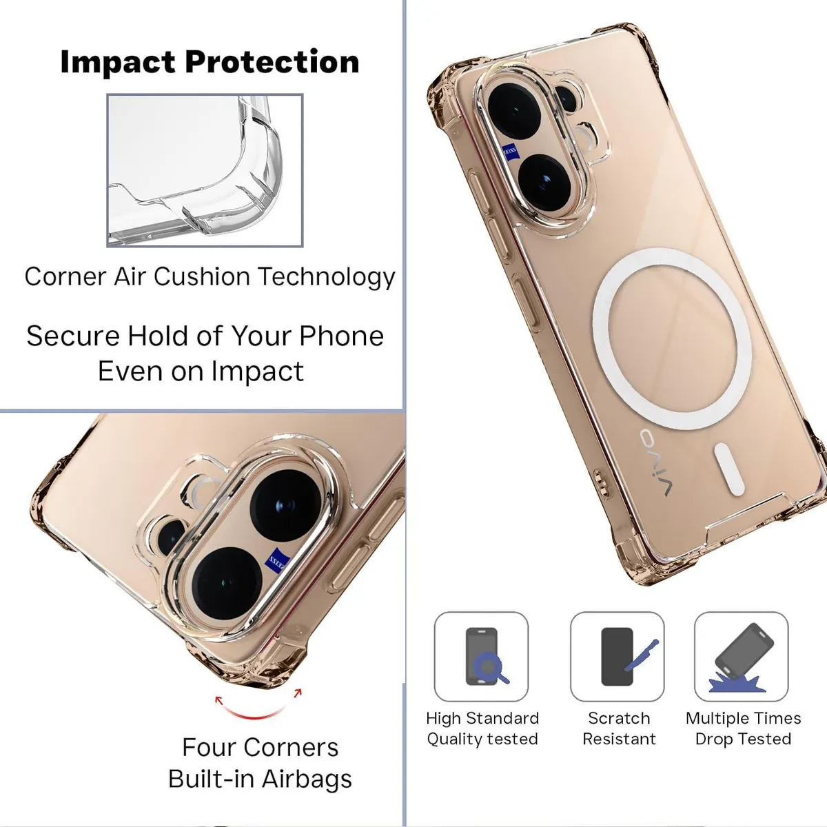 Xolia Back Cover for Vivo V60 5G (Transparent, Shock Proof, Polycarbonate, Silicon, Pack of: 1) — image 3 of 5