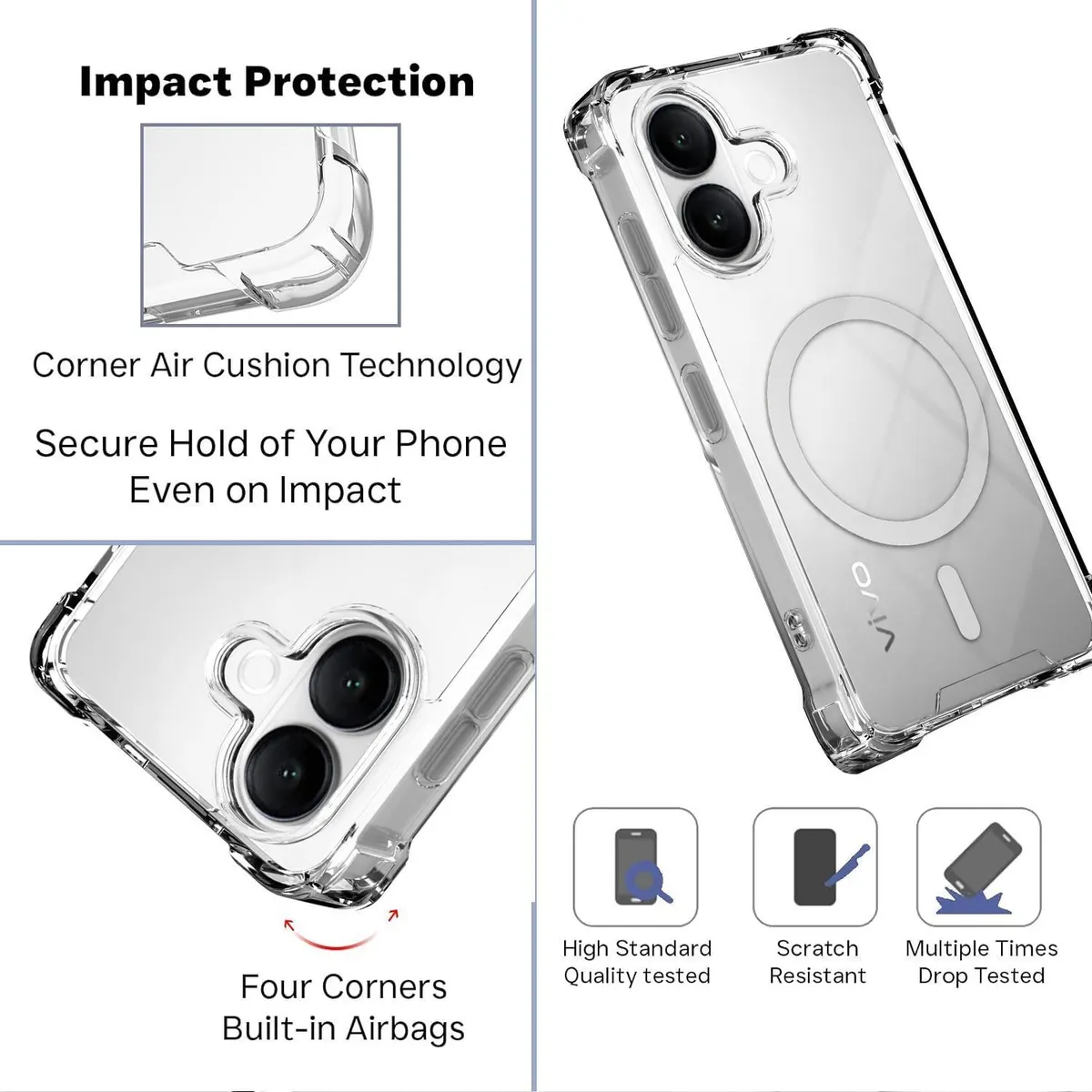 Xolia Back Cover for VIVO V60 Lite 5G (Transparent, Shock Proof, Polycarbonate, Silicon, Pack of: 1) — image 3 of 5