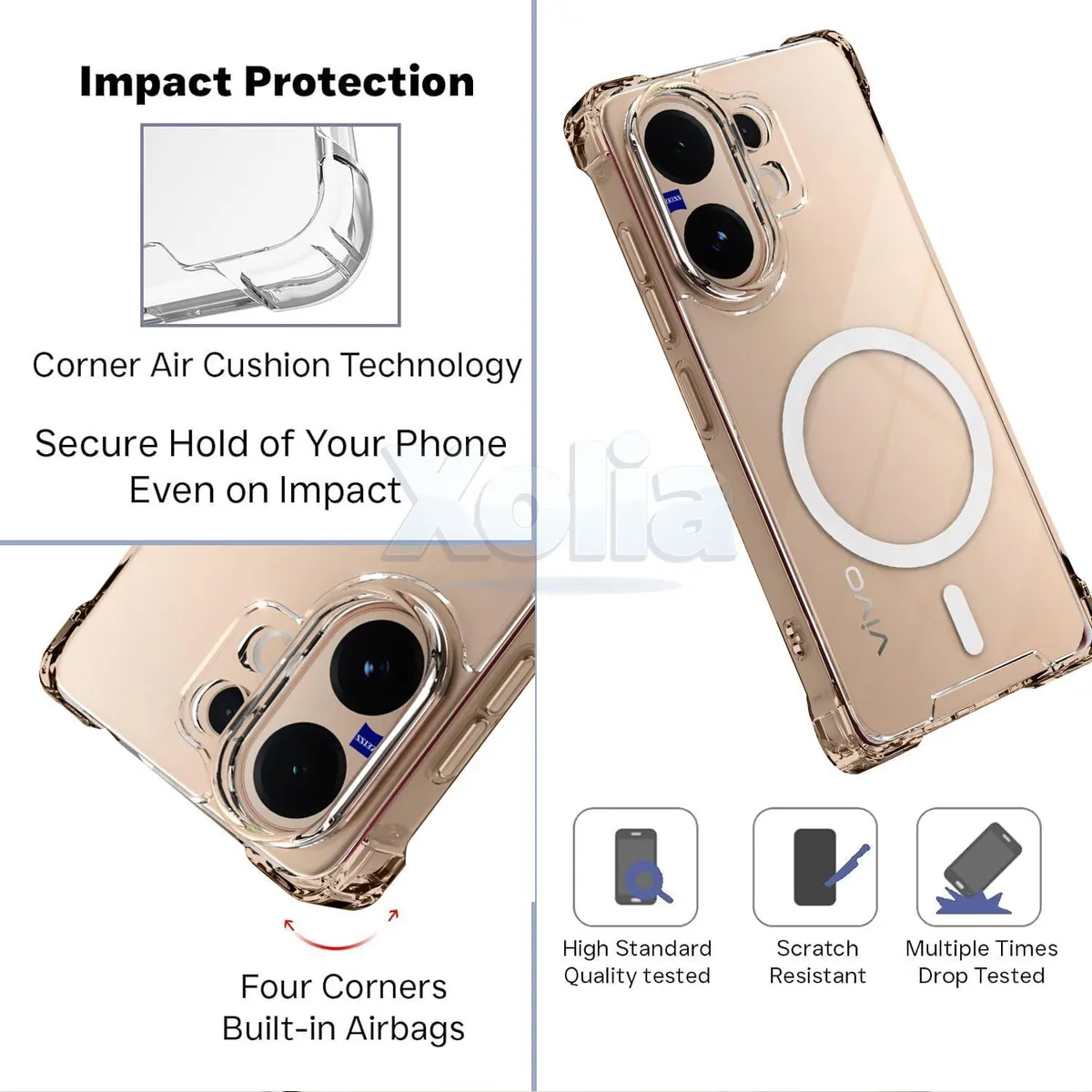 Xolia Back Cover for Vivo V60e 5G (Transparent, Shock Proof, Polycarbonate, Silicon, Pack of: 1) — image 3 of 5