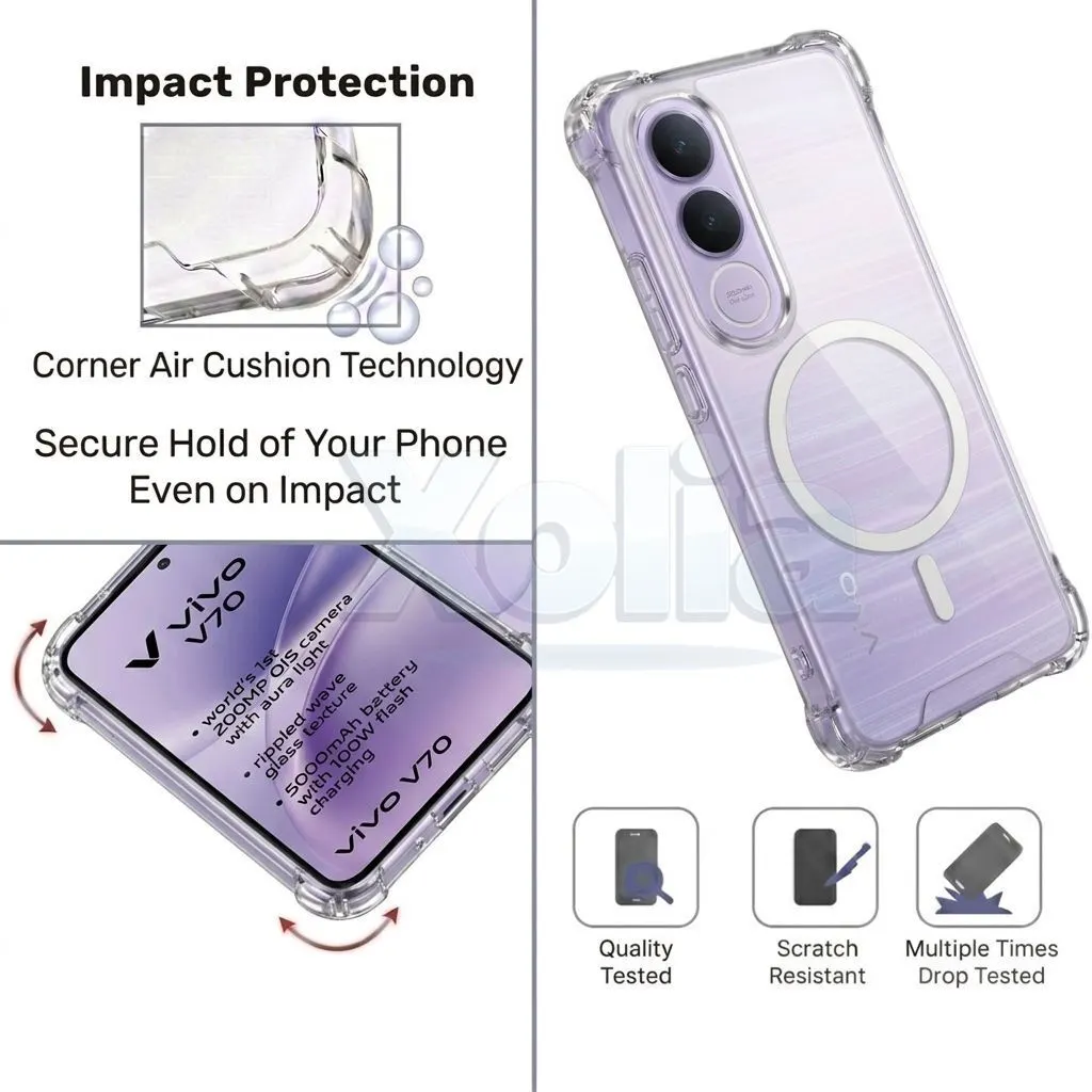 Xolia Back Cover for Vivo V70 FE 5G (Transparent, Shock Proof, Polycarbonate, Silicon, Pack of: 1) — image 4 of 5