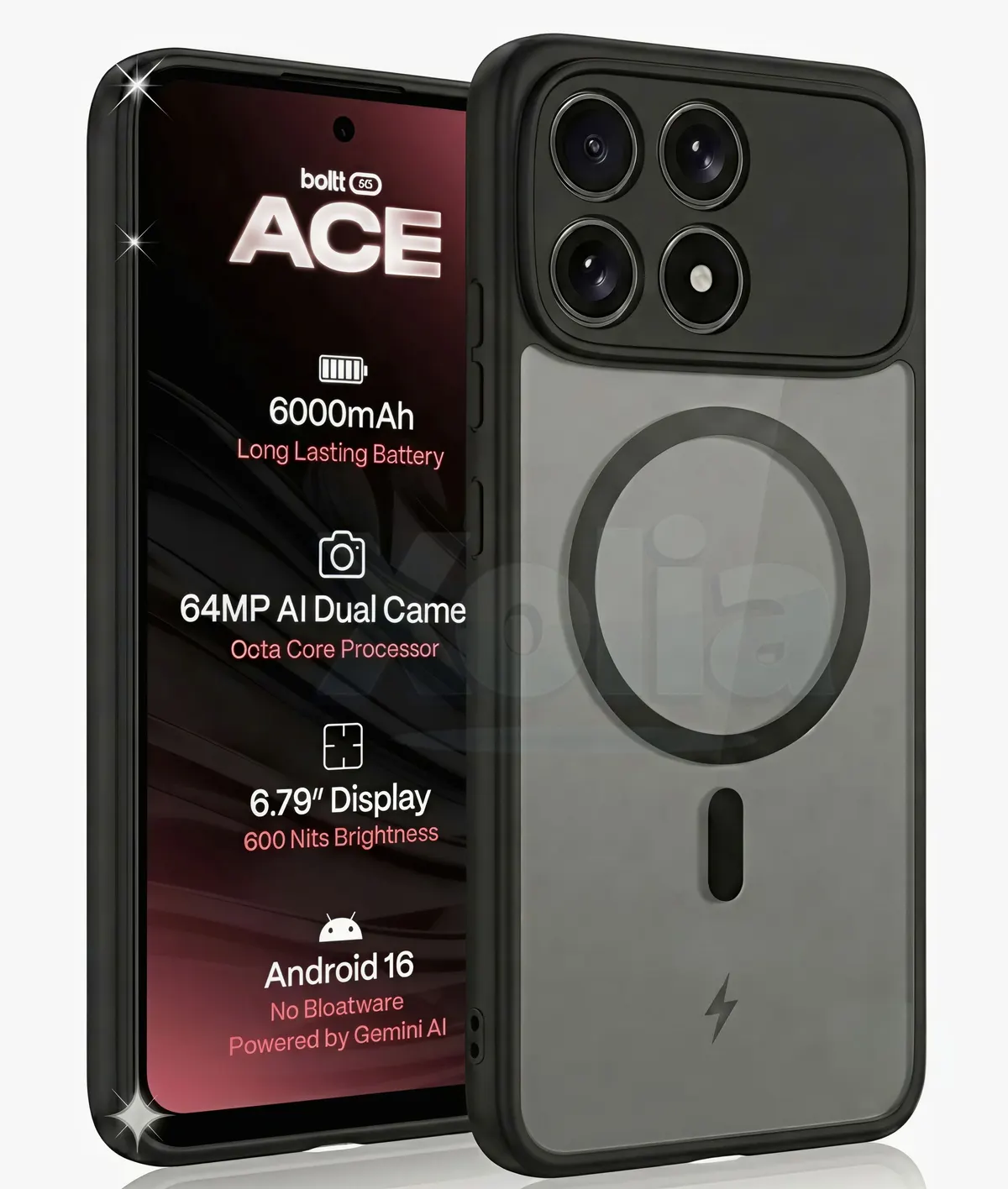 Xolia Back Cover for boltt ACE 5G (Black, Shock Proof, Polycarbonate, Silicon, Pack of: 1)