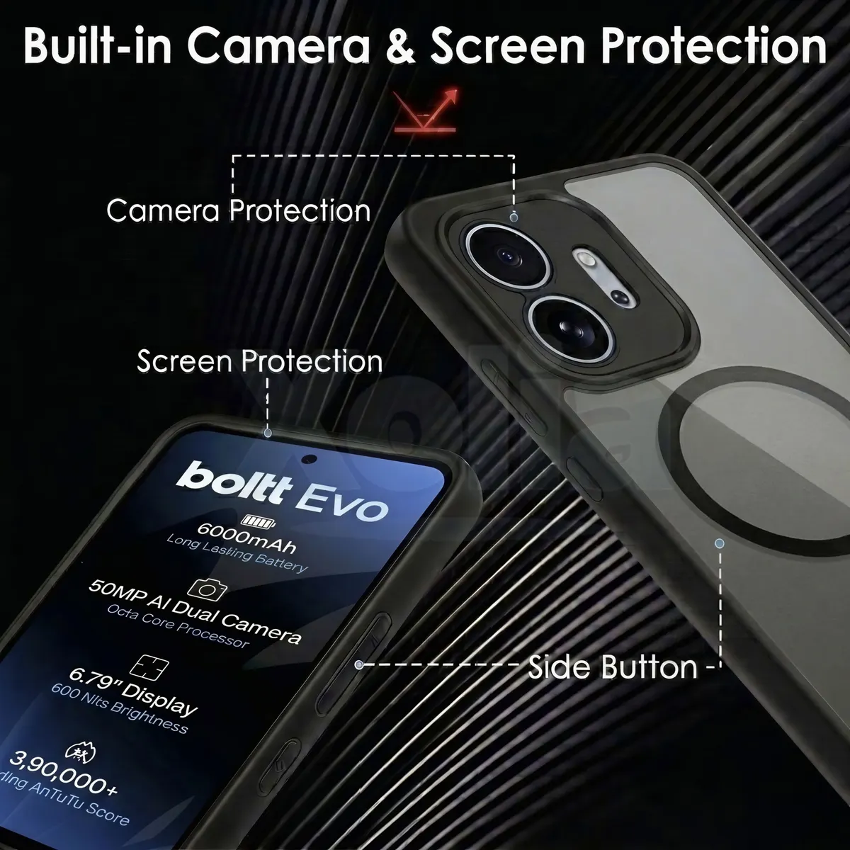 Xolia Back Cover for boltt EVO (Black, Shock Proof, Polycarbonate, Silicon, Pack of: 1) — image 3 of 4