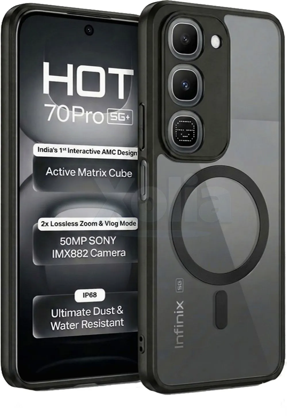 Xolia Back Cover for Infinix Hot 70 Pro 5G+ (Black, Shock Proof, Polycarbonate, Silicon, Pack of: 1)