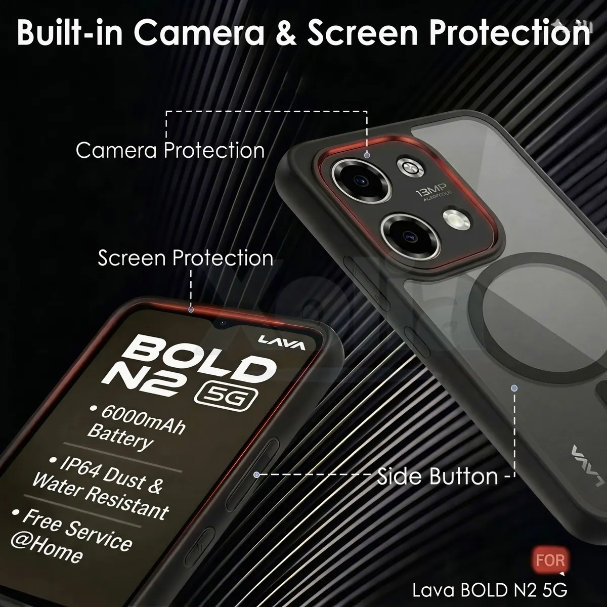 Xolia Back Cover for LAVA Bold N2 5G (Black, Shock Proof, Polycarbonate, Silicon, Pack of: 1) — image 3 of 4