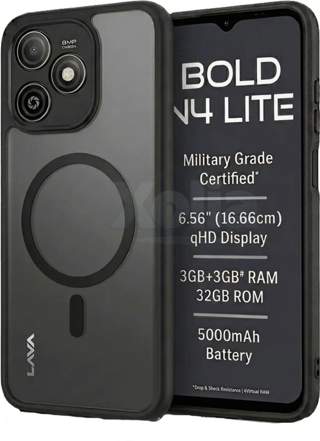 Xolia Back Cover for Lava Bold N4 Lite (Black, Shock Proof, Polycarbonate, Silicon, Pack of: 1)