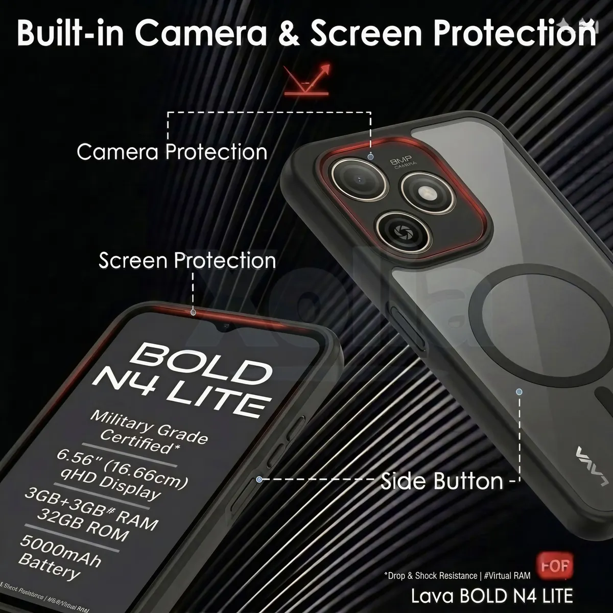 Xolia Back Cover for Lava Bold N4 Lite (Black, Shock Proof, Polycarbonate, Silicon, Pack of: 1) — image 3 of 4