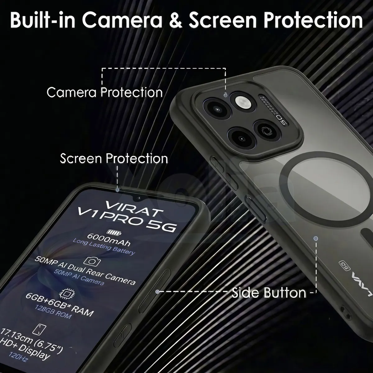 Xolia Back Cover for LAVA Virat V1 Pro 5G (Black, Shock Proof, Polycarbonate, Silicon, Pack of: 1) — image 3 of 4
