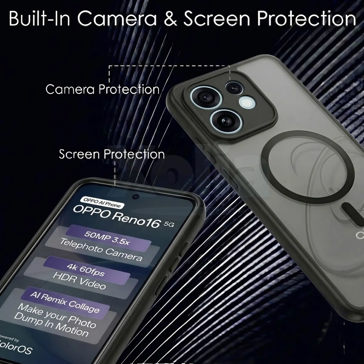 Xolia Back Cover for Oppo Reno 16 5G (Black, Shock Proof, Polycarbonate, Silicon, Pack of: 1) — image 3 of 4